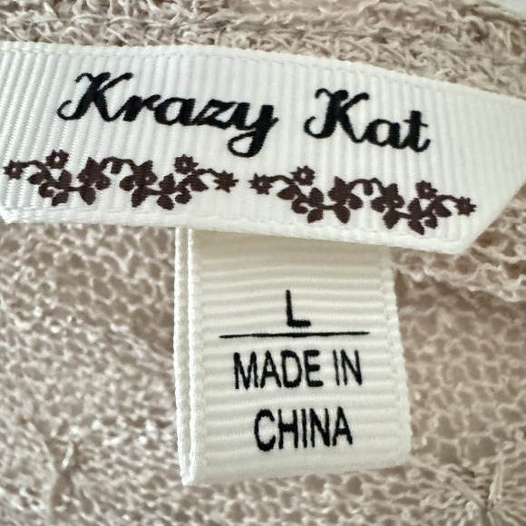 Krazy Kat Sz L Cream Open Knit Long Sleeve Lace Tunic Sweater Cottagecore Fairy - Picture 6 of 10